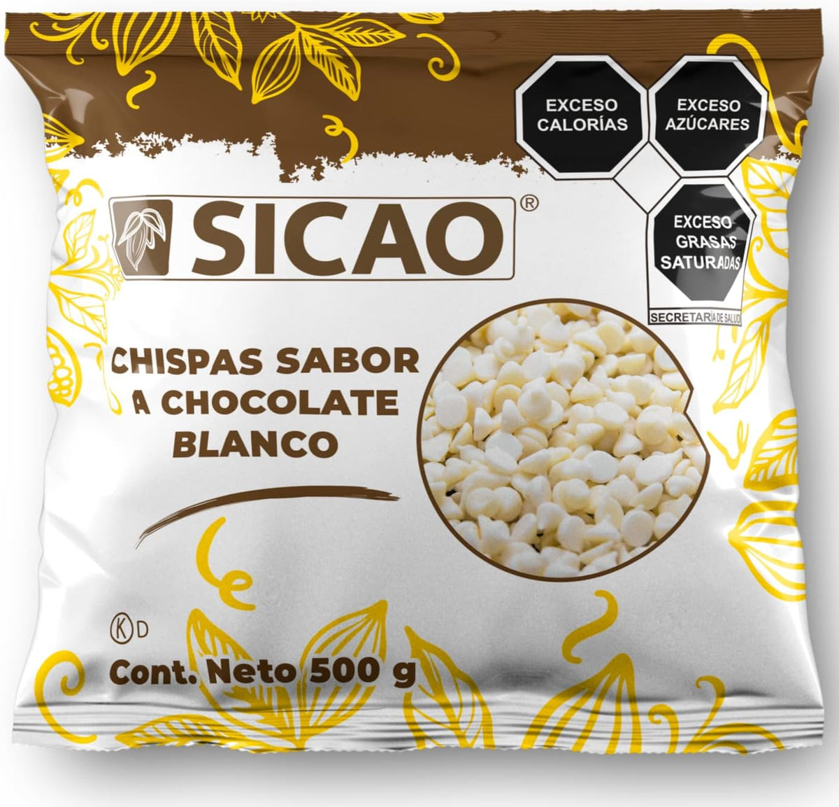 SICAO - Chispas Sabor a Chocolate Blanco Para repostería - Ideales para fundir o utilizarlas como inclusión o decoración, 500 g