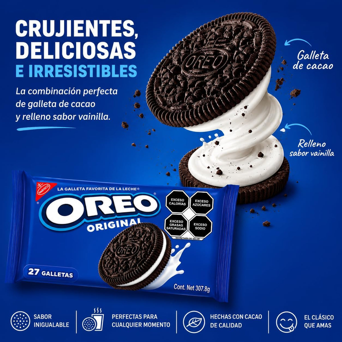 OREO Galletas Original charola con 27 Galletas, 307.8 g