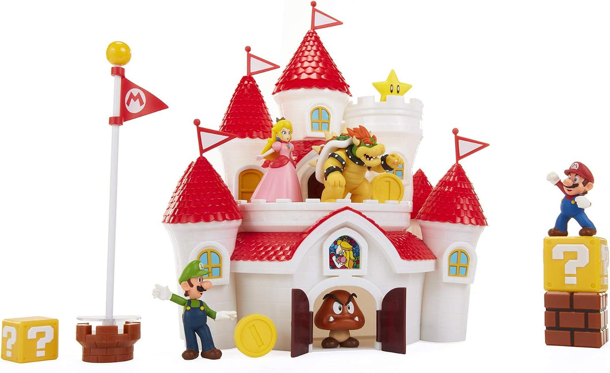 Nintendo Super Mario Deluxe Mushroom Kingdom Castle Playset with 5 2.5" Articulated Action Figures & 4 Accessories (Includes Mario, Luigi, Princess Peach, Bowser)
