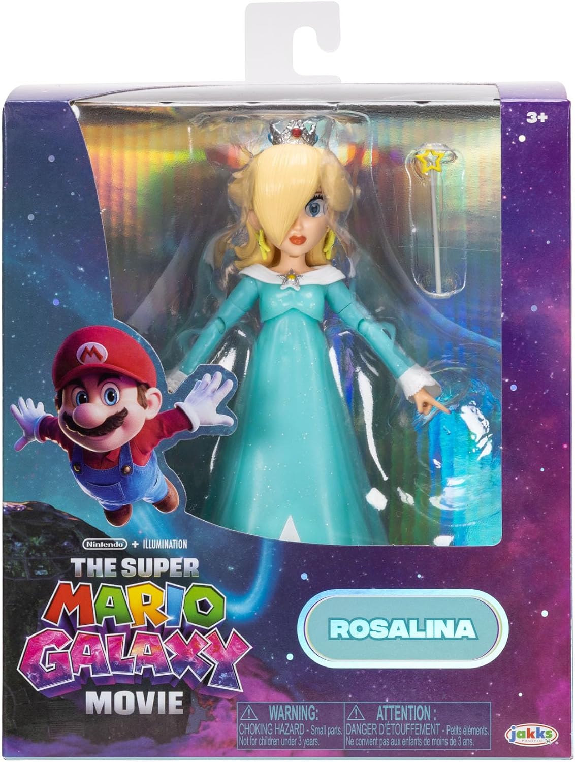 Jakks Pacific Super Mario Galaxy Movie Figura Rosalina 5 Pulgadas con Varita y Base Transparente, 10 Puntos de Articulación, Ojos Acrílicos, Coleccionable, +3 Años