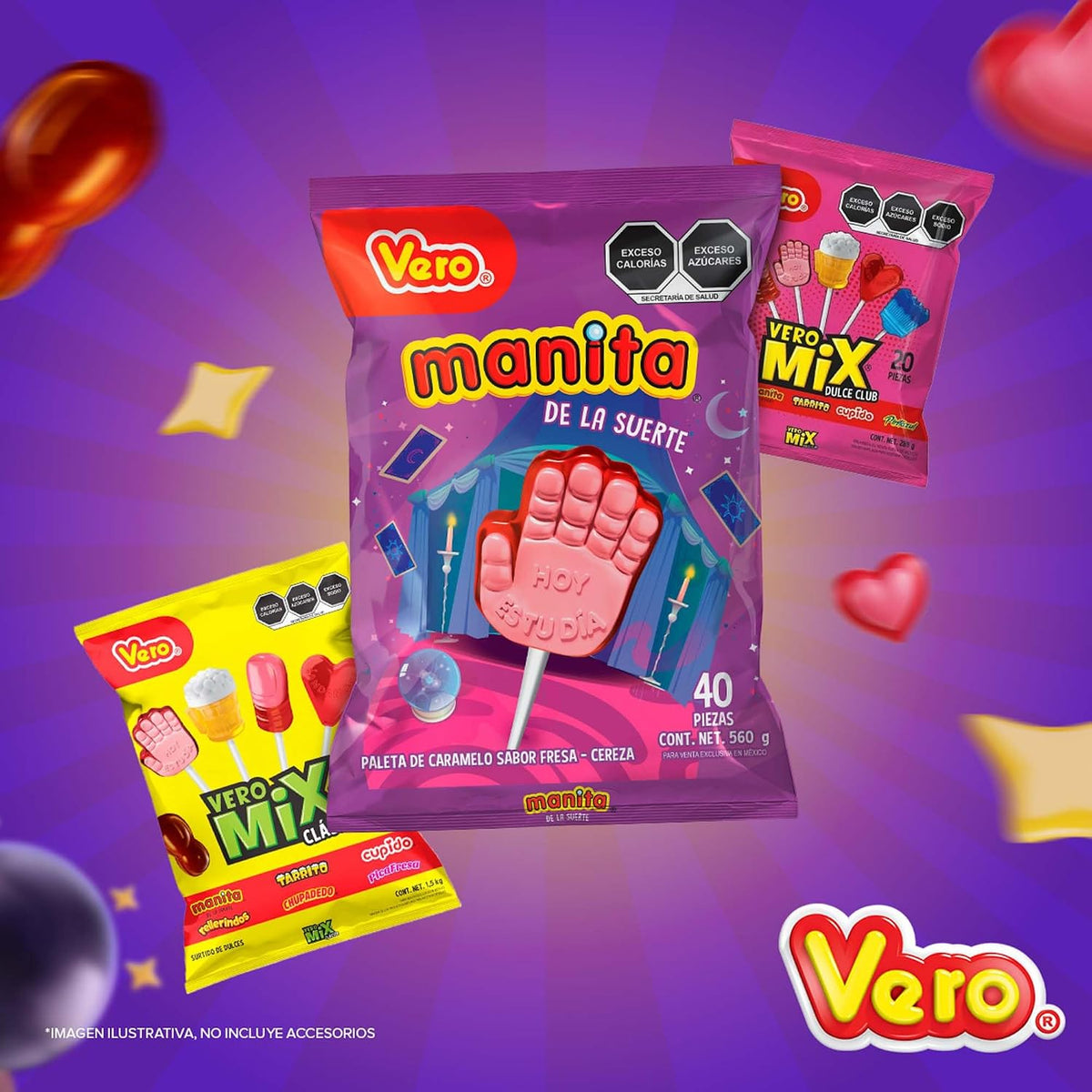 Ricolino Paleta Manita De Caramelo Sabor Fresa-Cereza, Bolsa 40 Pz De 14 G, Color Rosa