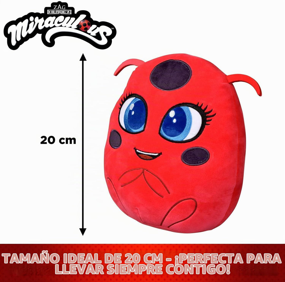 BANDAI - Miraculous - Peluche Tikki con características - Licencia Oficial - Juguete Kwami parlante Ladybug - Peluche de Mariquita Kwami Tikki - Juguetes a Partir de 4 años - P50711