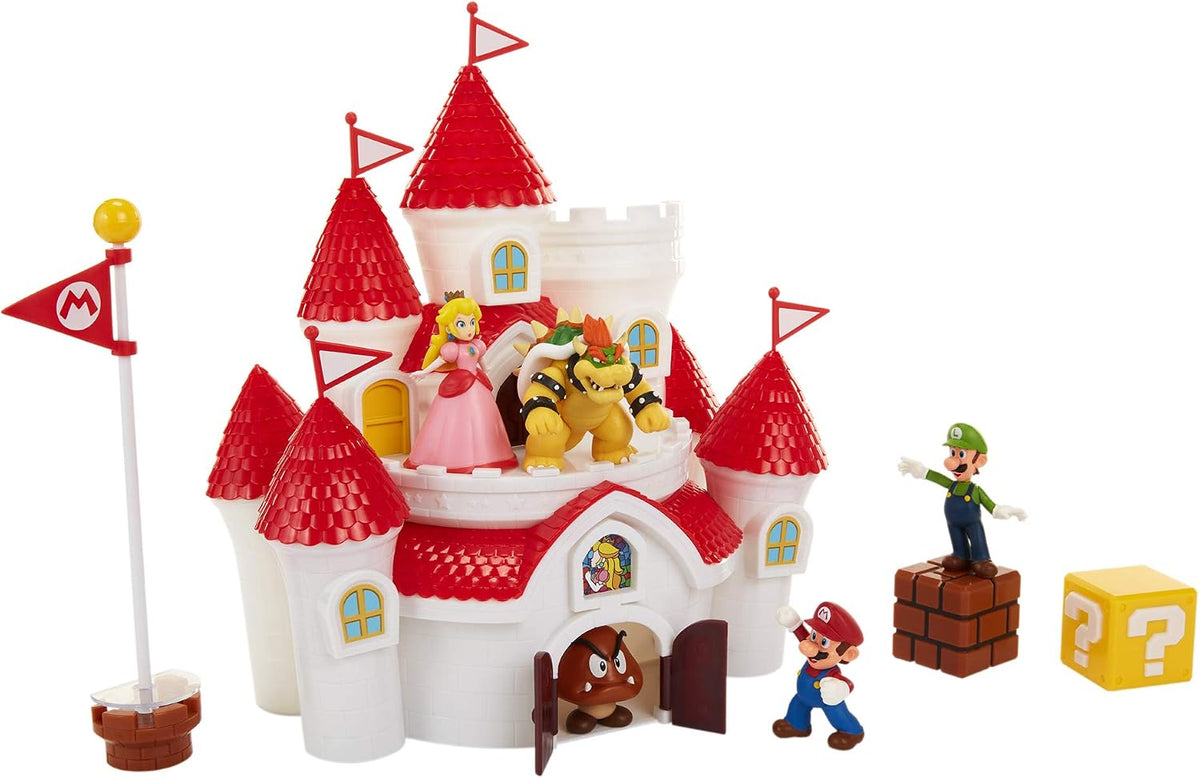 Nintendo Super Mario Deluxe Mushroom Kingdom Castle Playset with 5 2.5" Articulated Action Figures & 4 Accessories (Includes Mario, Luigi, Princess Peach, Bowser)