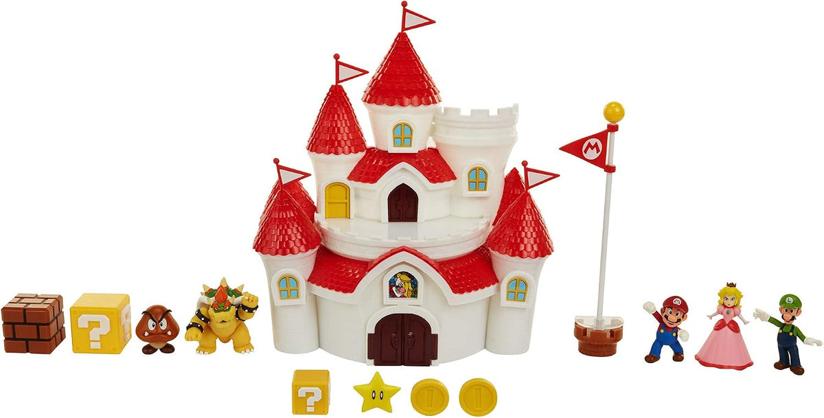 Nintendo Super Mario Deluxe Mushroom Kingdom Castle Playset with 5 2.5" Articulated Action Figures & 4 Accessories (Includes Mario, Luigi, Princess Peach, Bowser)