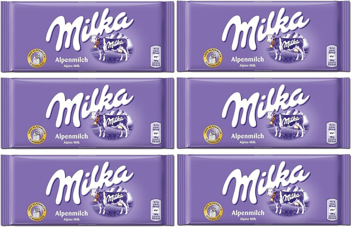 Milka Alpenmilch Alpine Milk Chocolate, 100 g (paquete de 6)