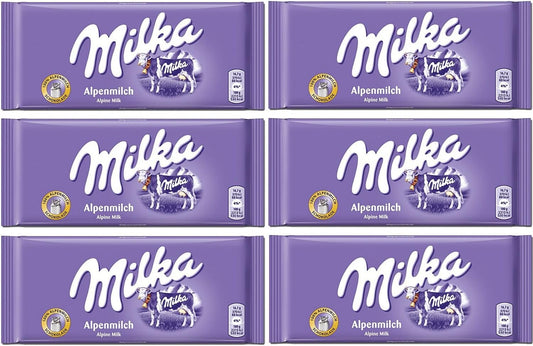 Milka Alpenmilch Alpine Milk Chocolate, 100 g (paquete de 6)