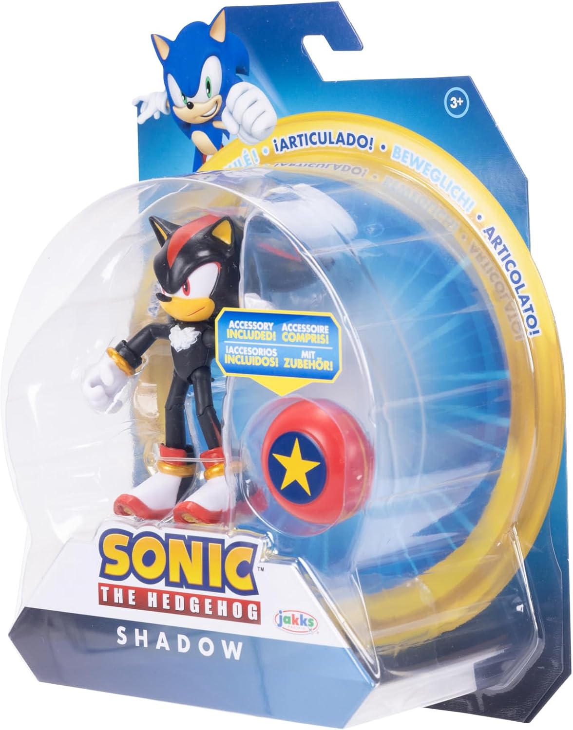 Jakks Pacific - Sega Sonic The Hedgehog Figura Articulada Modern Shadow de 4″ con Accesorio Star Spring – Colección Oficial Sonic para Fans y Niños 3+ Años