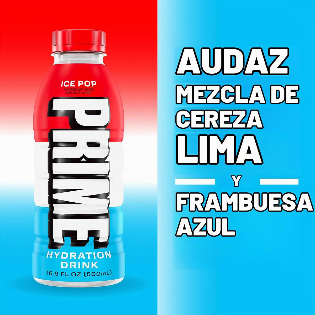 Prime – Bebida de Hidratación Sabor Ice Pop – Prime Hydration Drink Ice Pop, 16.9 fl oz (500 ml) por Botella, Pack de 12, Total 202.8 fl oz (6 L)