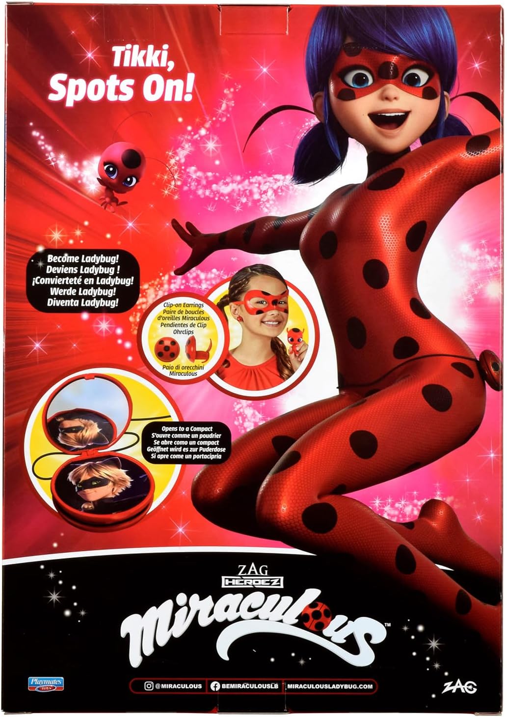 Bandai - Miraculous Ladybug - Kit de transformación - Disfraz de Ladybug - Caja Jojo Máscara Tikki Pendientes Kwami - Disfraz y Accesorios Miraculous - Juguetes para niños a Partir de 4 años - P50604