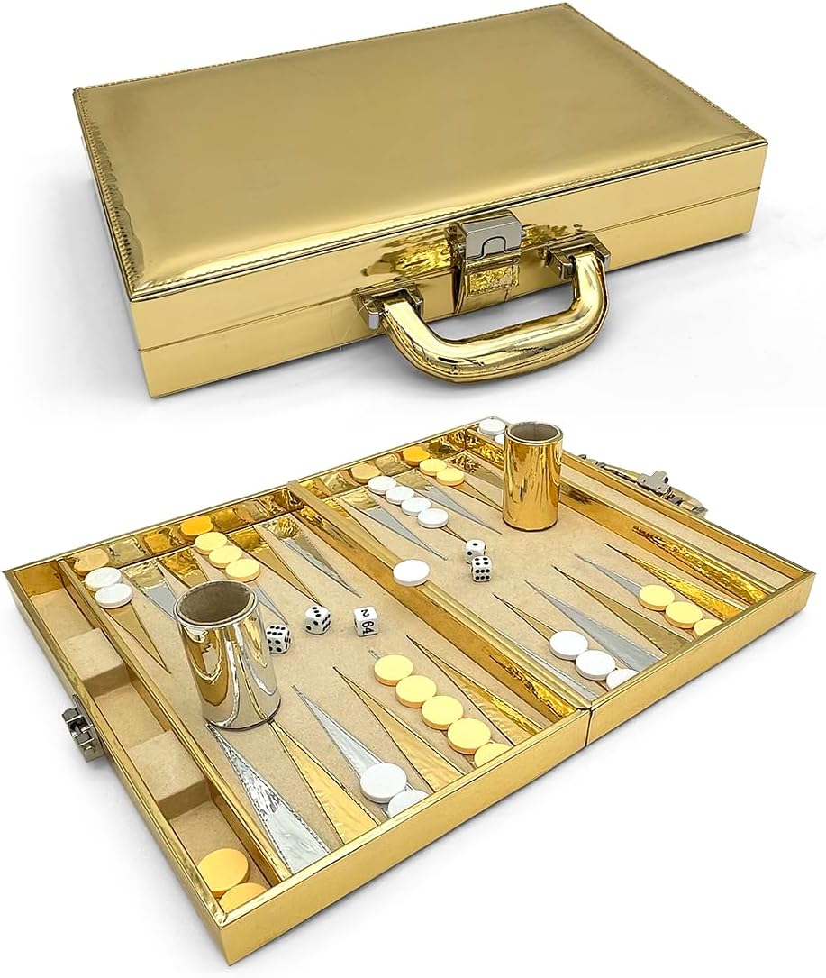 Ult Backgammon Dubai Premium Dorado de Lujo con Dados Fichas de Acrílico y Cubiletes para Dados