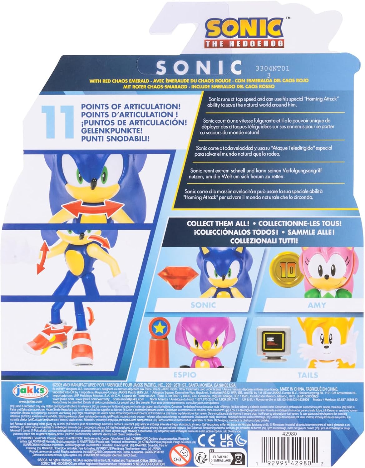 Sonic The Hedgehog - Cifras de acción articuladas de 4 Pulgadas, 2 Unidades