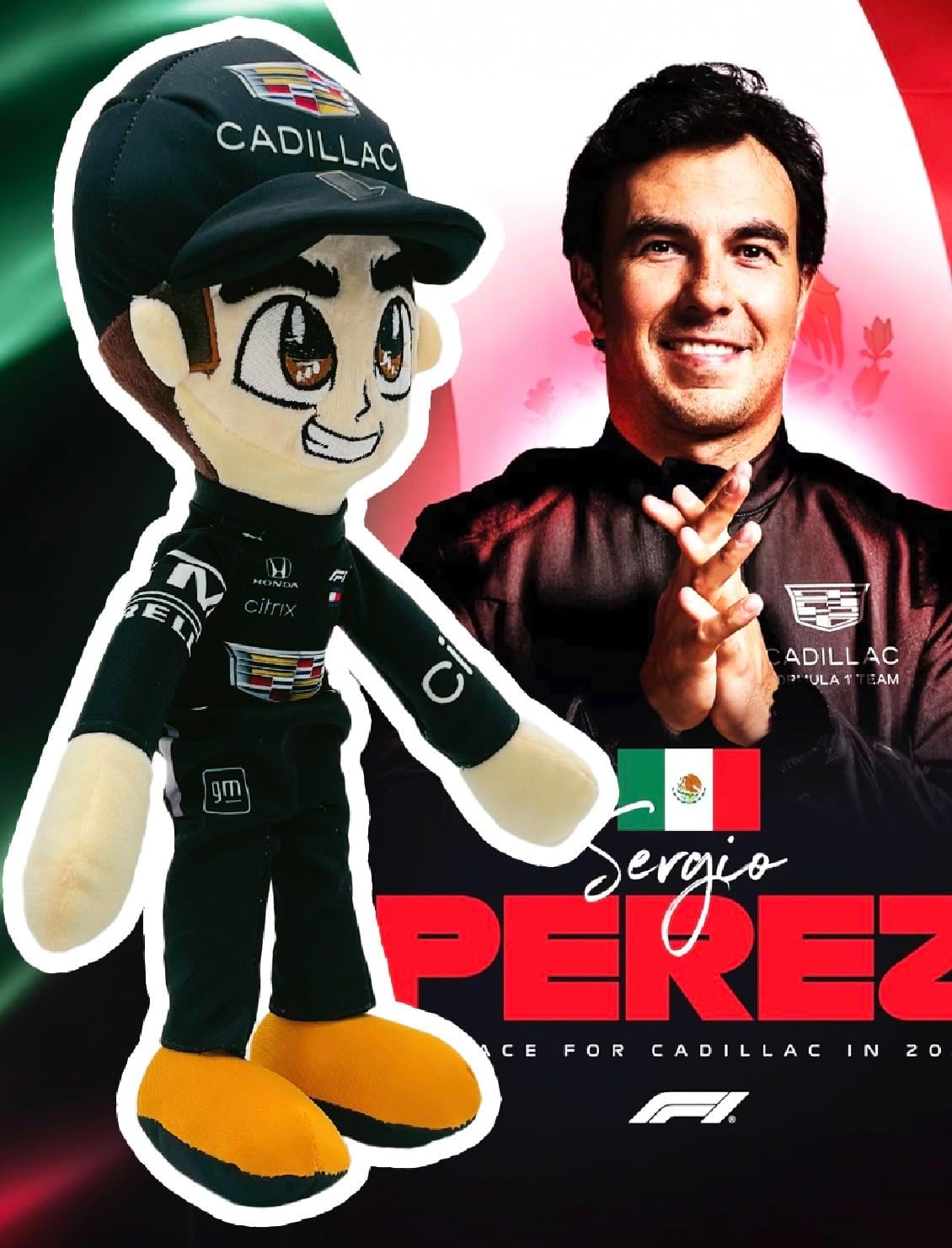 Genérico Peluche Piloto de Carreras checo Perez Estilo Anime Muñeco Suave Coleccionable Regalo para Fans