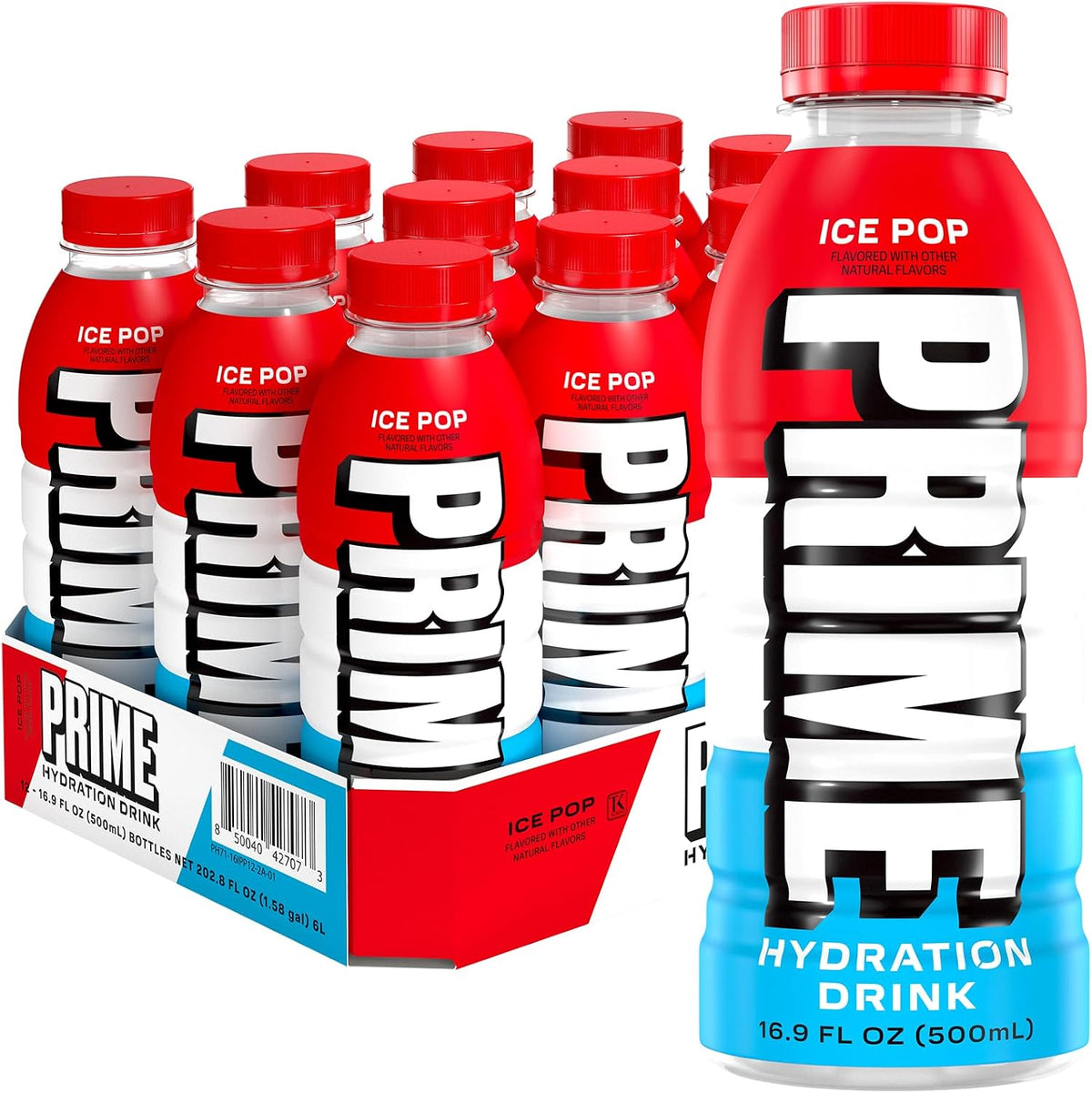 Prime – Bebida de Hidratación Sabor Ice Pop – Prime Hydration Drink Ice Pop, 16.9 fl oz (500 ml) por Botella, Pack de 12, Total 202.8 fl oz (6 L)