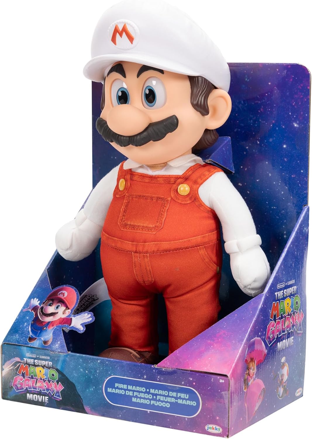 Jakks Pacific Super Mario Galaxy Movie Peluche Fire Mario Articulable 14 Pulgadas con Ojos Acrílicos, Edición Coleccionable, +3 Años
