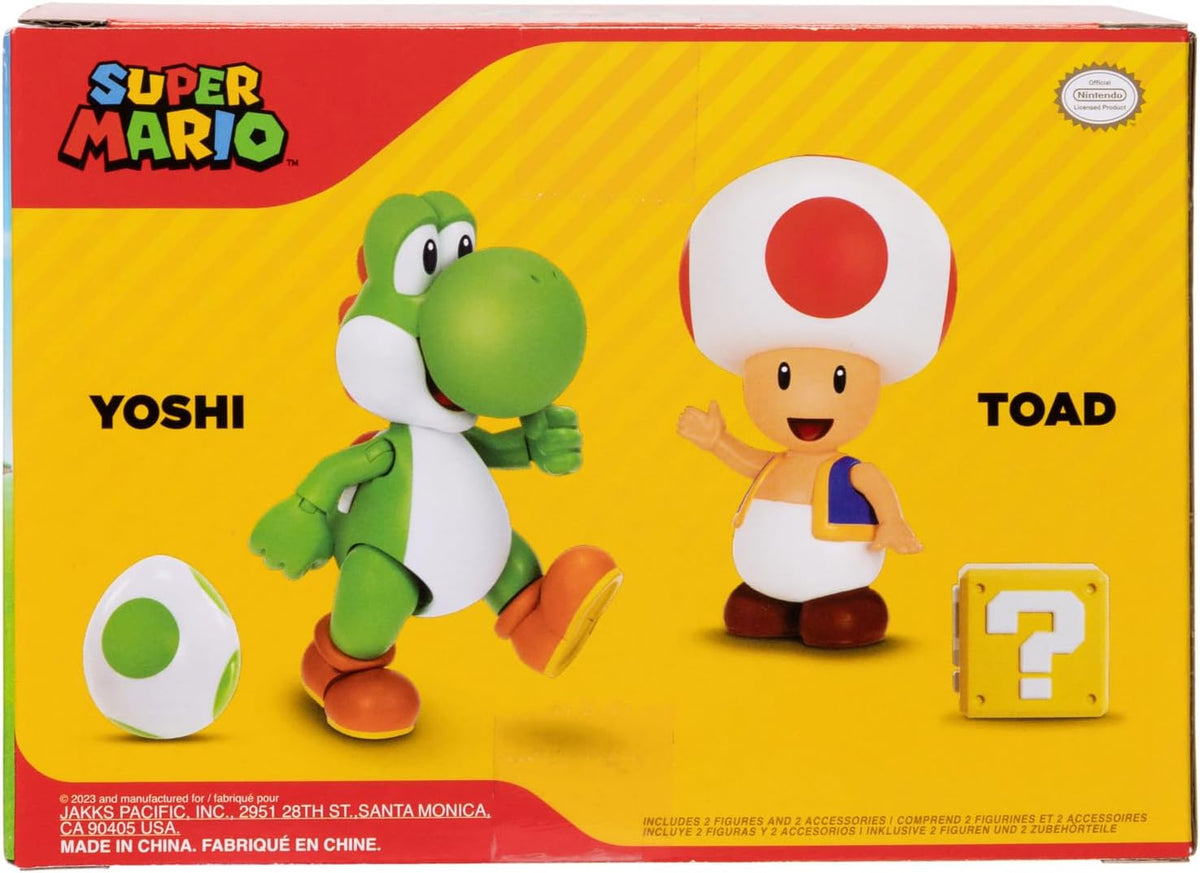 Jakks Pacific Set de Figuras Super Mario Bros, Yoshi y Toad 4", 2 Figuras con Accesorios