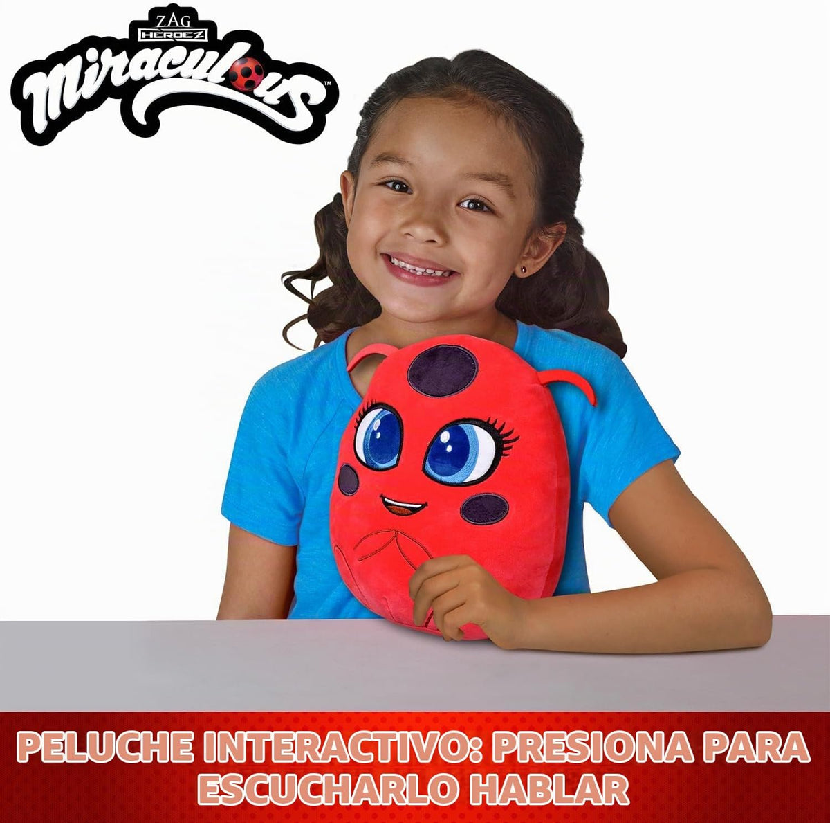 BANDAI - Miraculous - Peluche Tikki con características - Licencia Oficial - Juguete Kwami parlante Ladybug - Peluche de Mariquita Kwami Tikki - Juguetes a Partir de 4 años - P50711