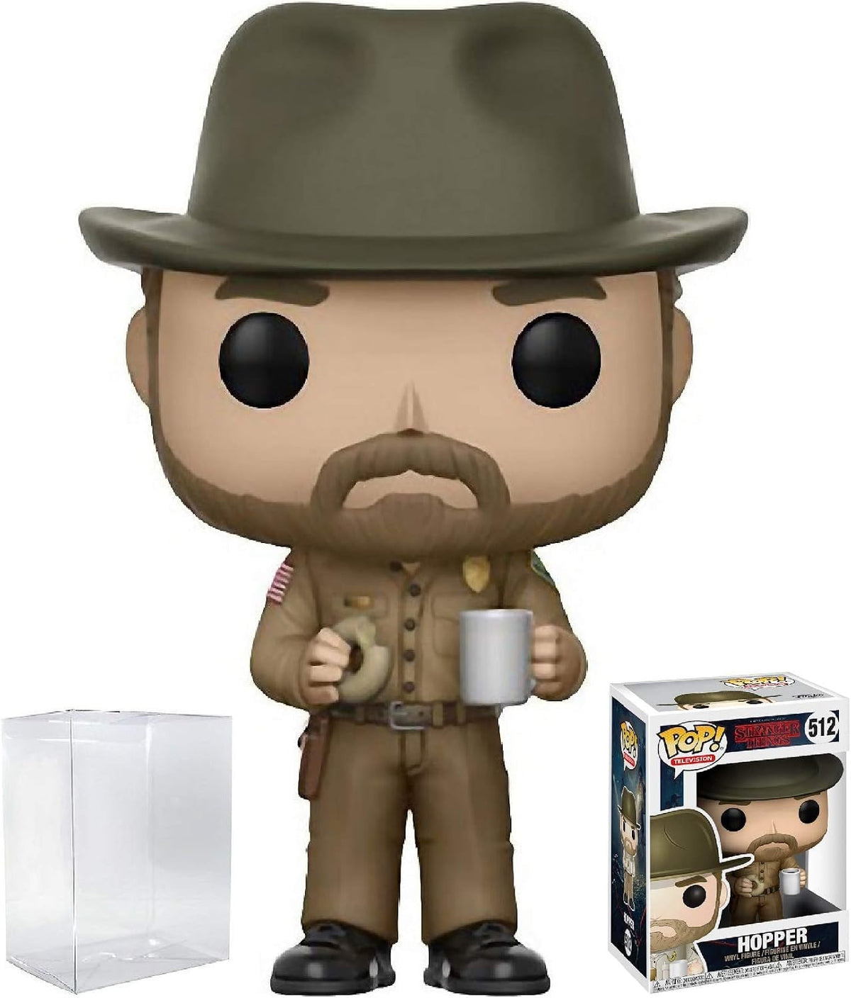 Funko Stranger Things – Chief Hopper con Donut Pop! Figura de vinilo (incluye funda protectora compatible con caja pop)