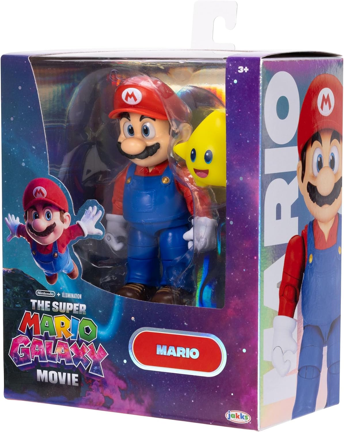 Jakks Pacific Super Mario Galaxy Movie Figura Mario 5 Pulgadas con Estrella Luma Que Brilla en la Oscuridad, 22 Puntos de Articulación, Ojos Acrílicos, Coleccionable, +3 Años