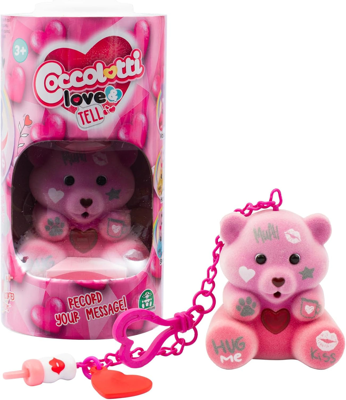 Coccolotti Love and Tell, 1 de 6 Ositos de Peluche interactivos con función de grabación, Llavero de Nailon, Mensaje repetido, Embalaje ecológico, a Partir de 4 años