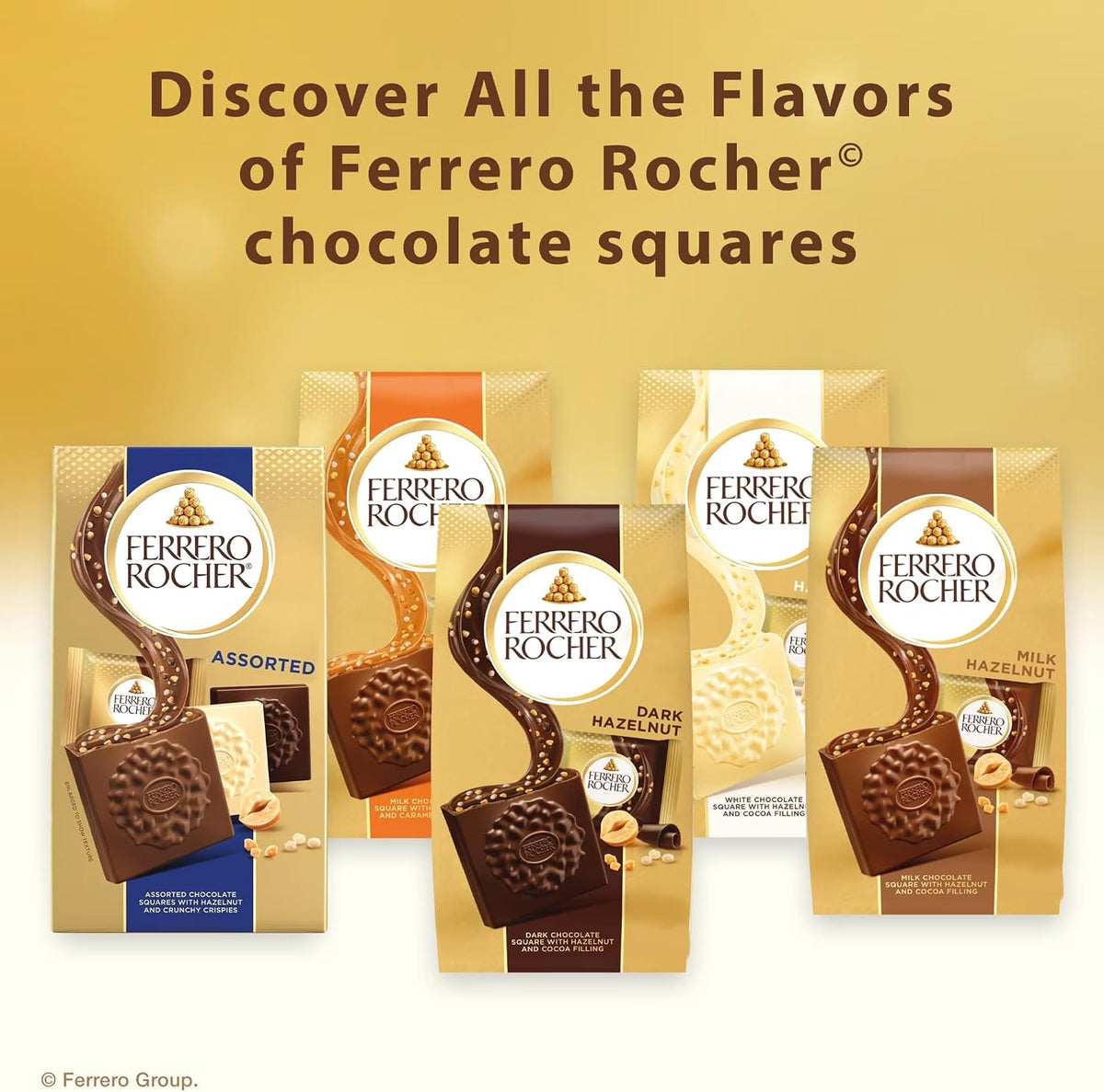 Ferrero Rocher, Cuadros de Chocolate Blanco Rellenos de Avellana, Paquete de 10 Piezas