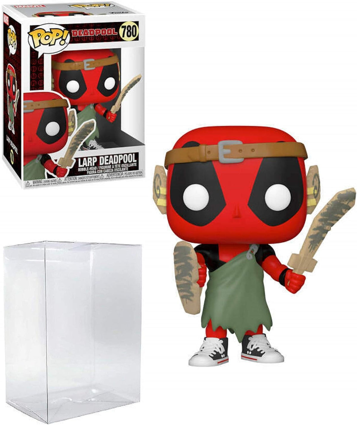 POP Marvel: Deadpool 30th - Figura de vinilo de Larping Deadpool Funko (incluido con funda protectora de caja compatible), multicolor, 9,5 cm