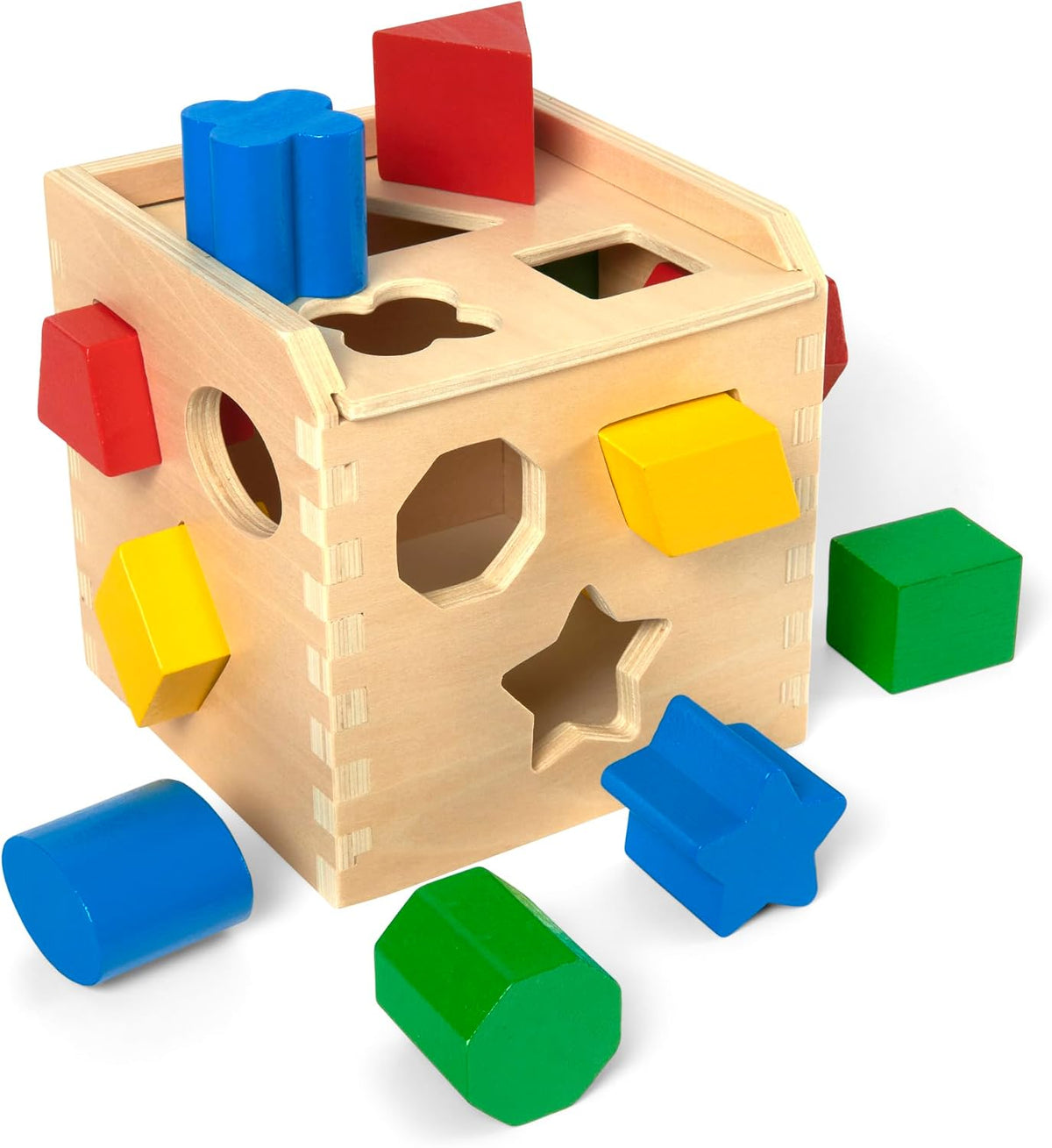 Melissa & Doug Cubo Clasificador de Formas, Juguete de Madera, Juguete Clásico de Desarrollo, Piezas Fáciles de Agarrar (12 Piezas)