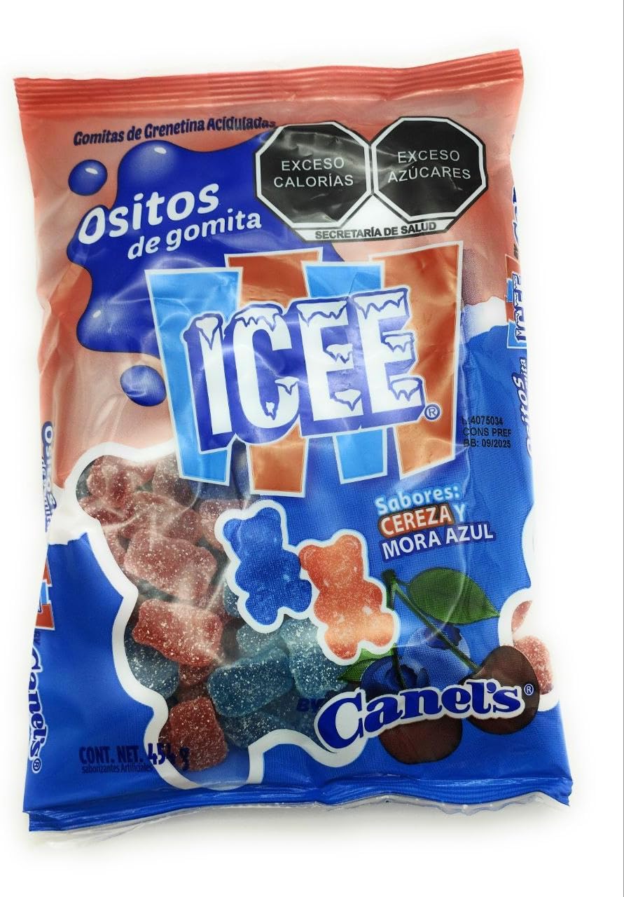 Canel's Ositos de Gomita Azucarados ICEE. Gomitas de Grenetina Aciduladas, Sabores: Mora Azul y Cereza. Bolsa de 454 gramos