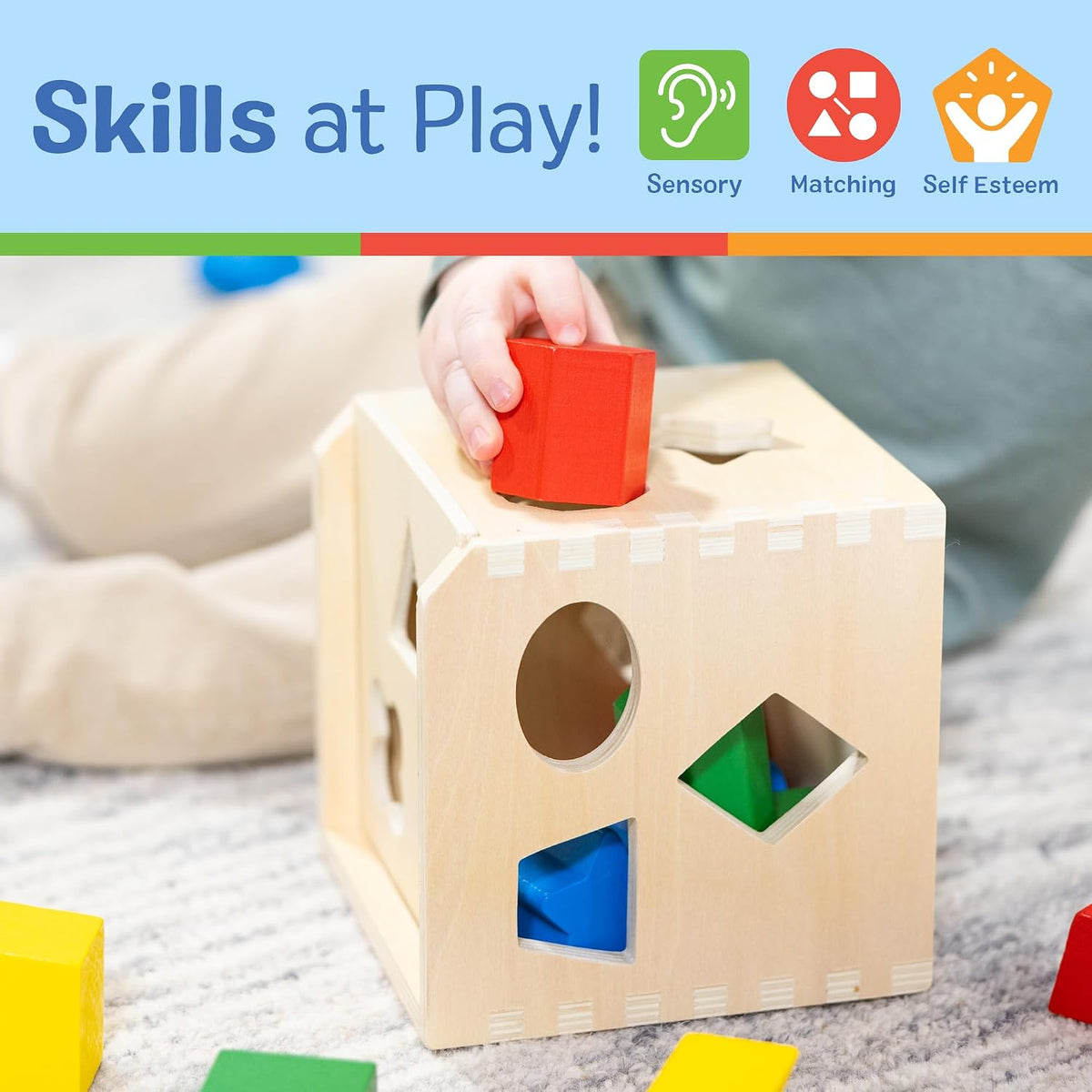 Melissa & Doug Cubo Clasificador de Formas, Juguete de Madera, Juguete Clásico de Desarrollo, Piezas Fáciles de Agarrar (12 Piezas)