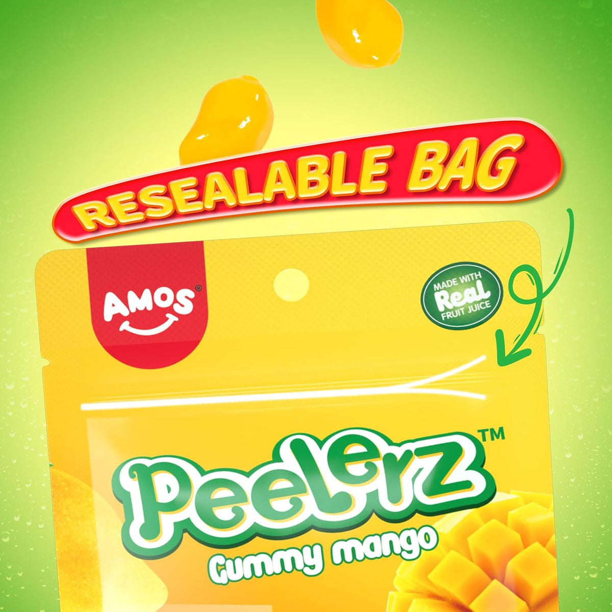Amos Paquete Variado de Gomitas Peelerz: 3 Paquetes Individuales, Gomitas Frutales Pelables en Sabores Mango, Nara