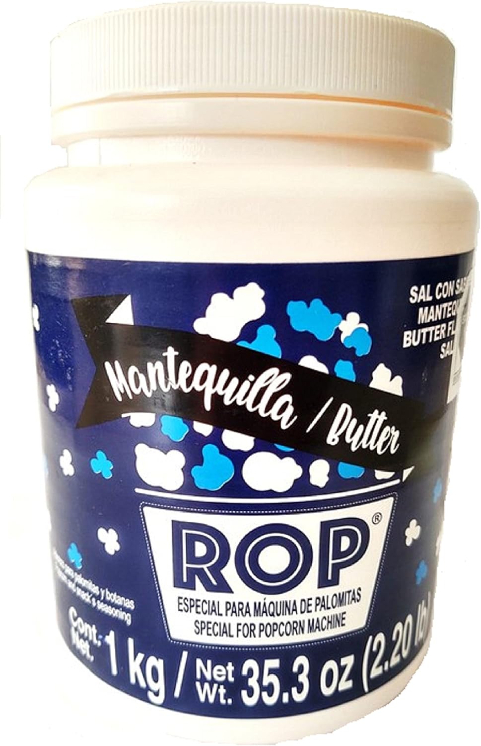 Sal con sabor a mantequilla, especial para maquinas de palomitas, bote de 1 Kg. (1000 gramos)