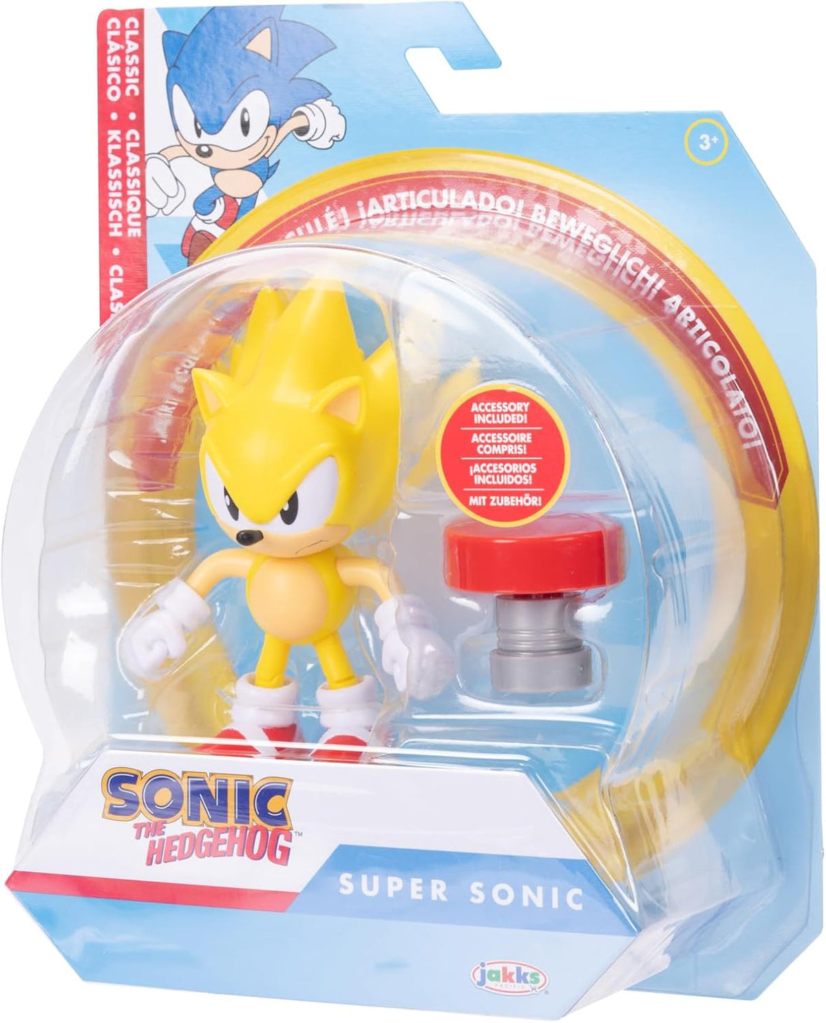 Sonic The Hedgehog JAKKS Pacific - Sega Figura Classic Super Sonic de 4″ con Accesorio Red Spring – Figura Articulada Oficial para Fans y Niños 3+ Años