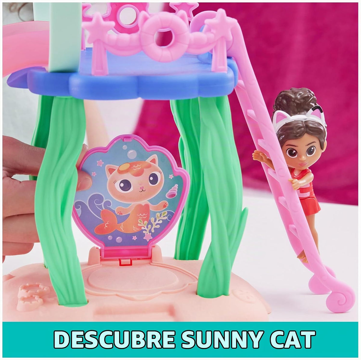 Gabby´s Dollhouse, Alberca Gatástica con Las Figuras de Gabby y Gatirena, Colas de Sirena Que cambian de Color y Accesorios de Piscina