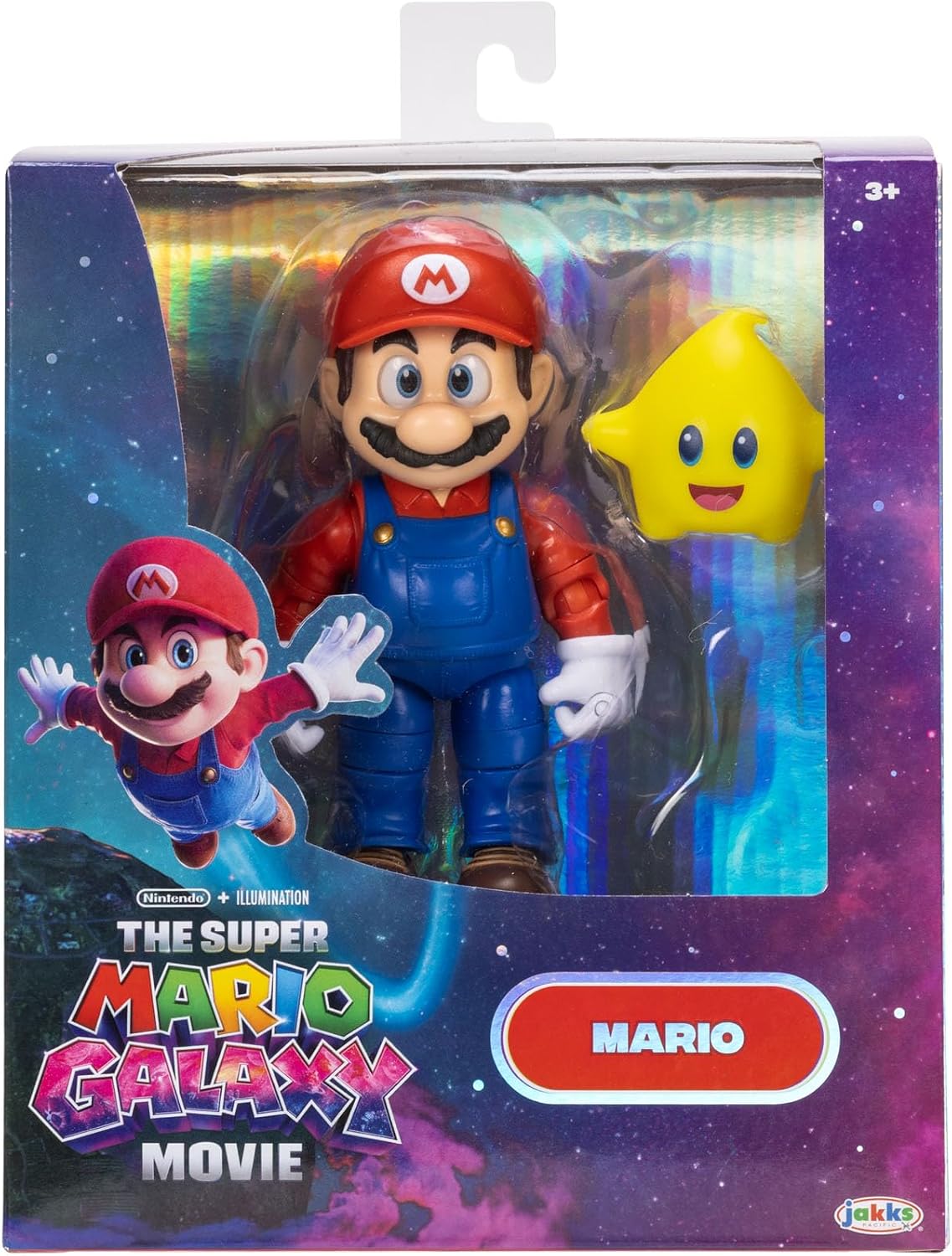 Jakks Pacific Super Mario Galaxy Movie Figura Mario 5 Pulgadas con Estrella Luma Que Brilla en la Oscuridad, 22 Puntos de Articulación, Ojos Acrílicos, Coleccionable, +3 Años