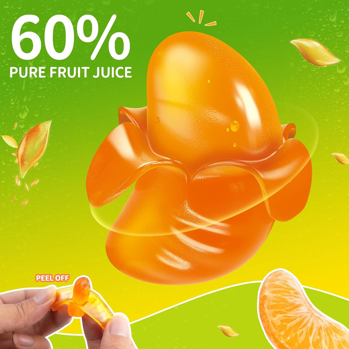 Amos Caramelos de Naranja Gomosos Pelables 4D, Gomitas de Peelerz, Bocadillos de Frutas, Bolsa Resellable D