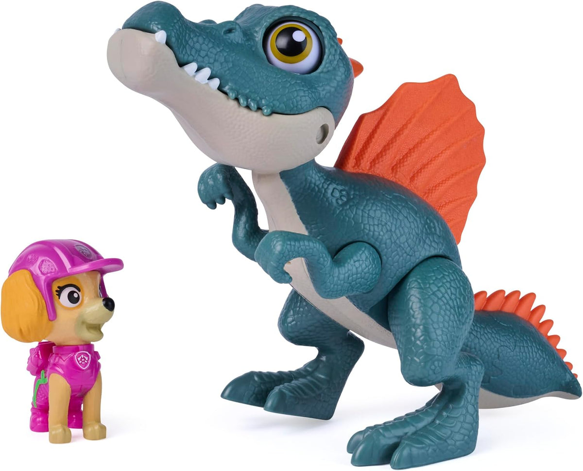 Paw Patrol: The Dino Movie, Incluye Juguete de Dinosaurio articulado de espinosaurio de 12,7 cm con Sonidos y Figura de acción de Skye, Juguetes para niños y niñas preescolares, a Partir de 3 años