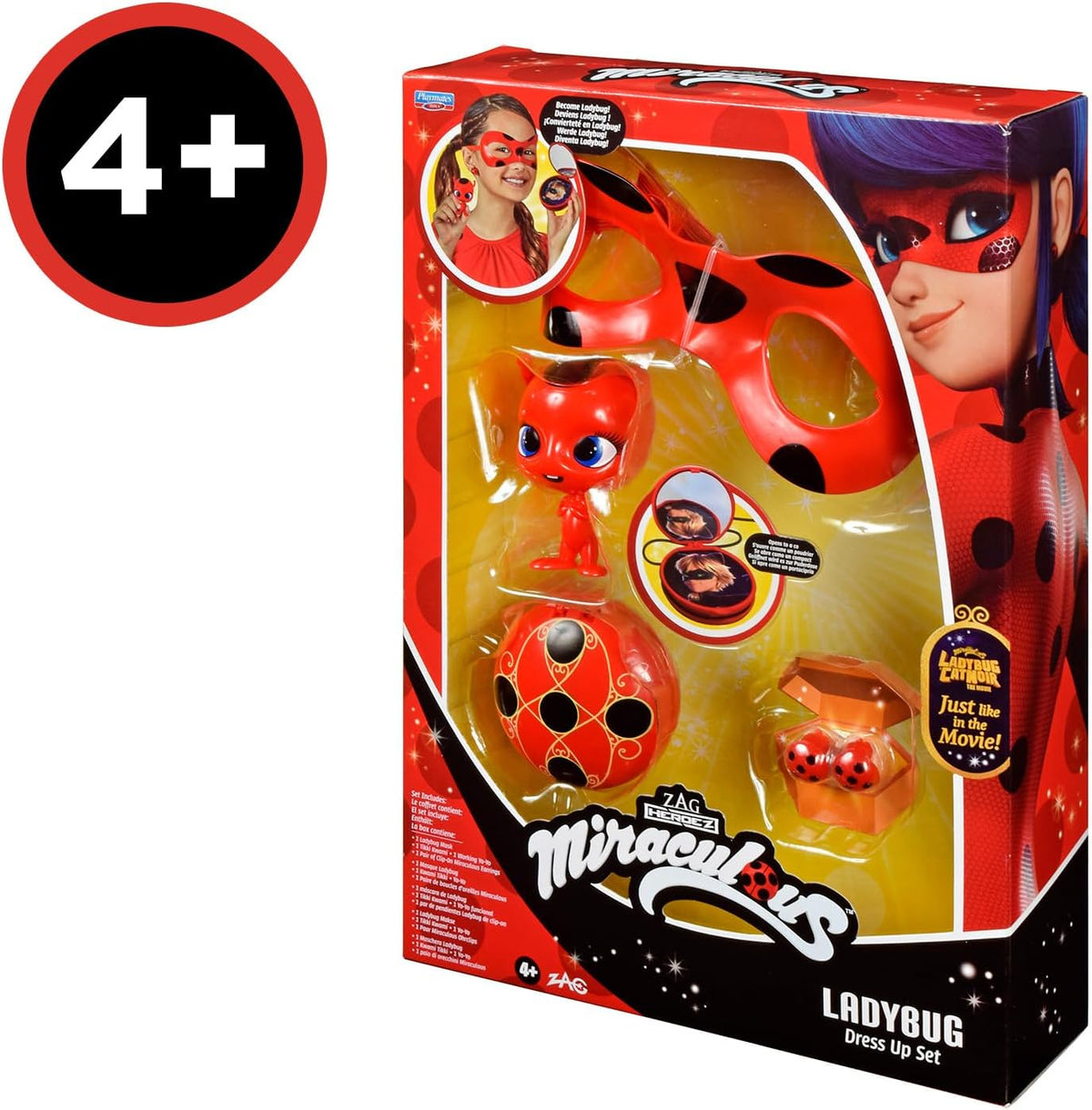Bandai - Miraculous Ladybug - Kit de transformación - Disfraz de Ladybug - Caja Jojo Máscara Tikki Pendientes Kwami - Disfraz y Accesorios Miraculous - Juguetes para niños a Partir de 4 años - P50604
