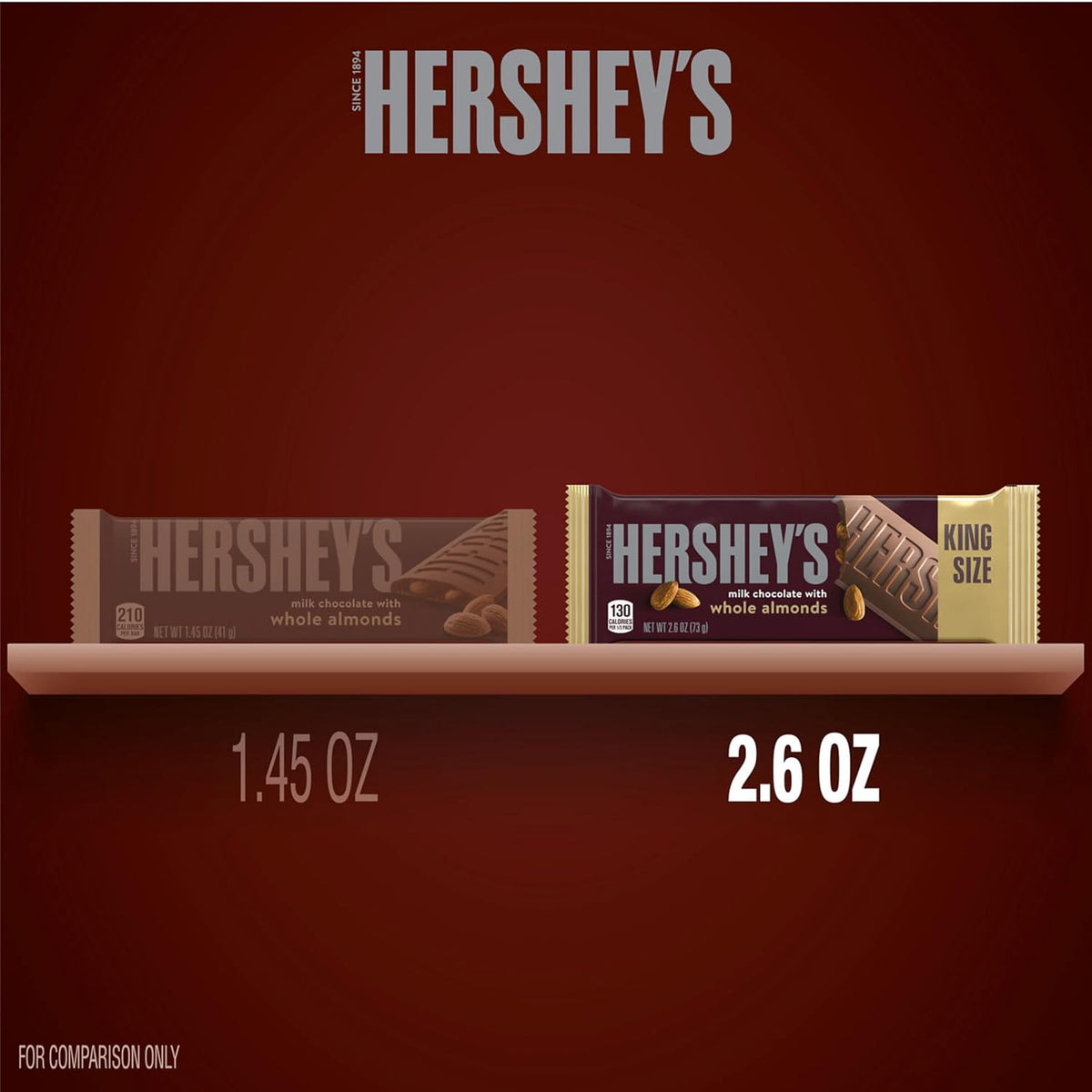 HERSHEY'S Chocolate Candy Bars with Almonds, King Size (Pack of 18)