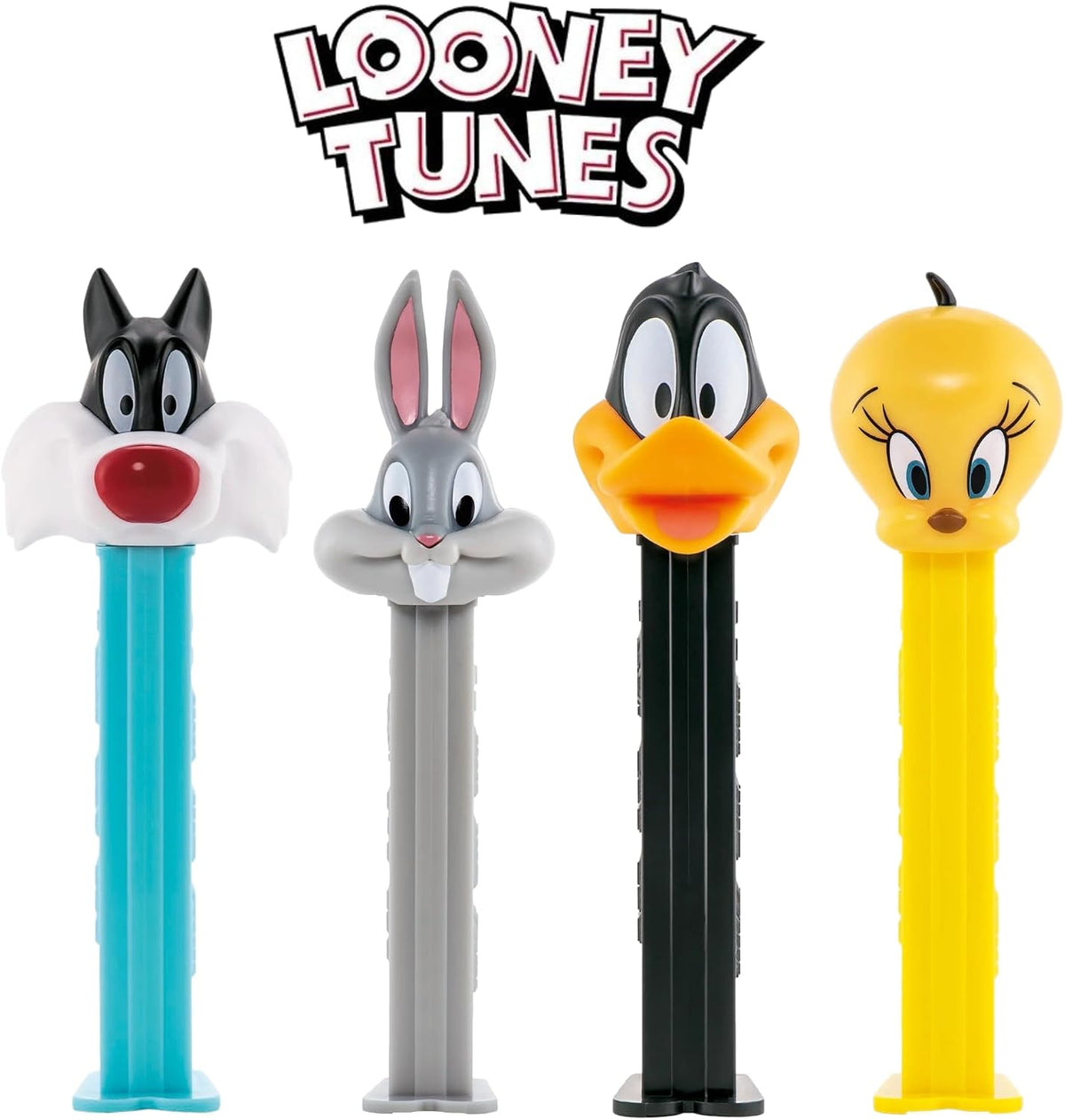 PEZ Set De Regalo Con Dispensador De Dulces De Looney Tunes: Bugs Bunny, Piolín, Silvestre Y El Pato Lucas. Dispensadores De Looney Toons Con Repuestos De Dulces.