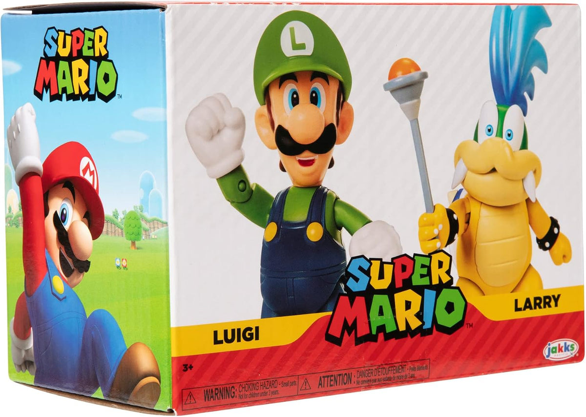 Super Mario Nintendo - Figura de acción de 4 Pulgadas, Paquete de 2 Unidades, Luigi Vs. Larry Koopa