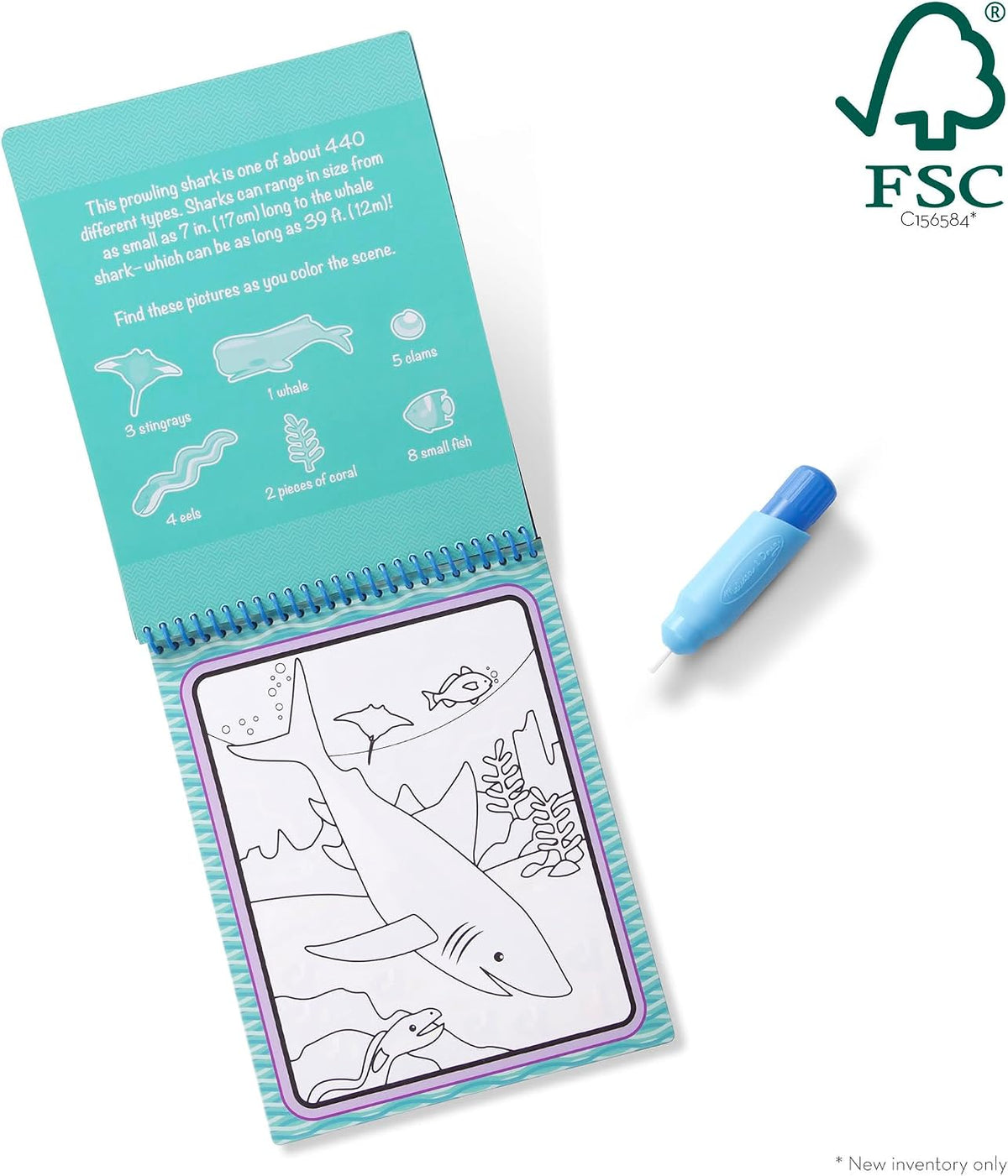 Melissa & Doug On the Go Water Wow! Bajo el Mar: Bloc Revelador Reutilizable Para Colorear con Agua, Pluma de Agua de Tamaño Grueso