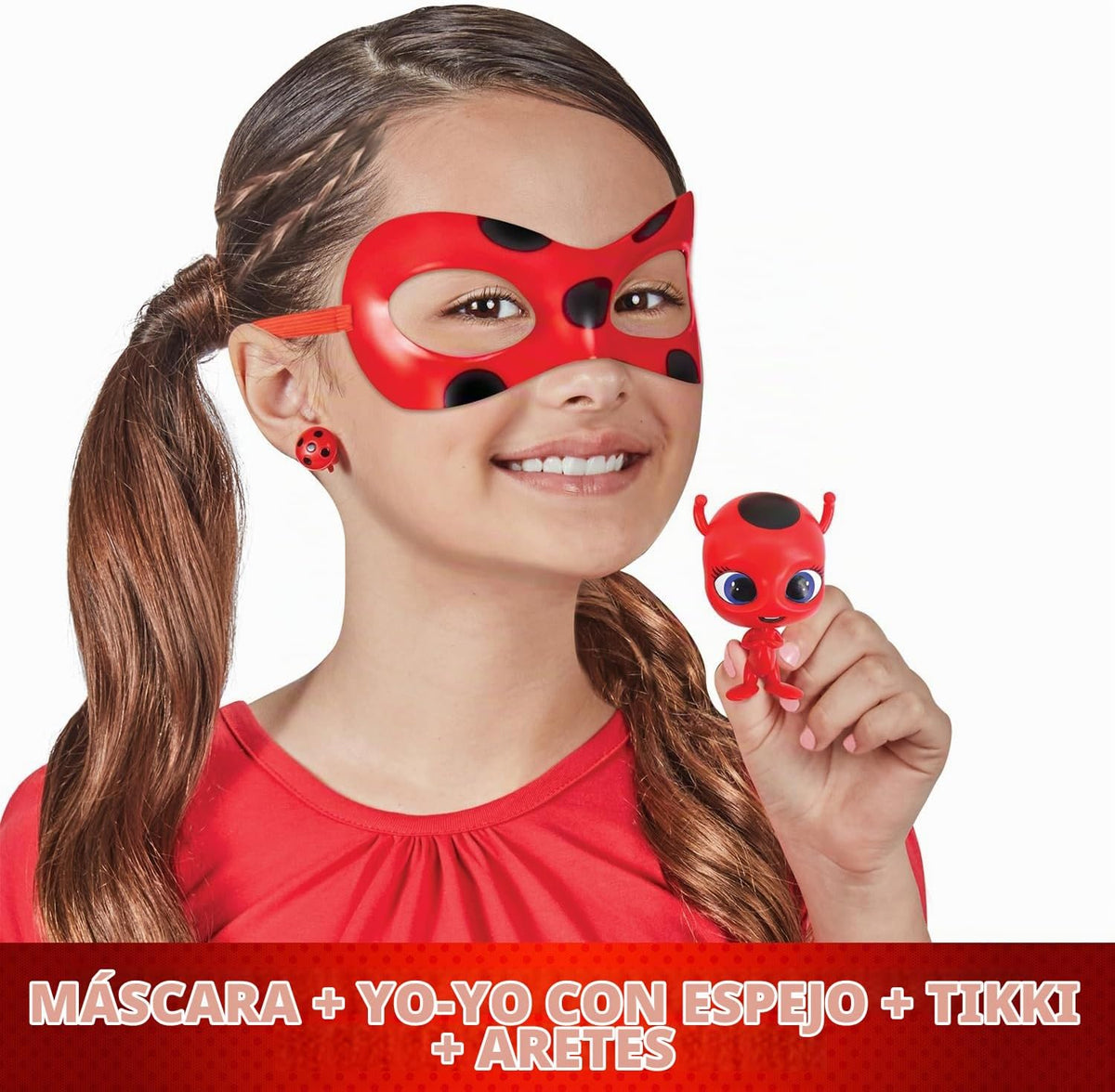 Bandai - Miraculous Ladybug - Kit de transformación - Disfraz de Ladybug - Caja Jojo Máscara Tikki Pendientes Kwami - Disfraz y Accesorios Miraculous - Juguetes para niños a Partir de 4 años - P50604