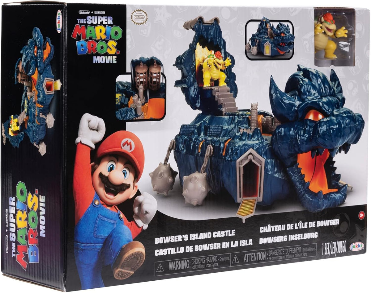 Jakks Pacific – Super Mario Bros La Película – Mini Set de Juego – Castillo de Bowser en la Isla – Incluye a Bowser de 1.25 Pulgadas - Piezas Interactivas - Licencia Oficial