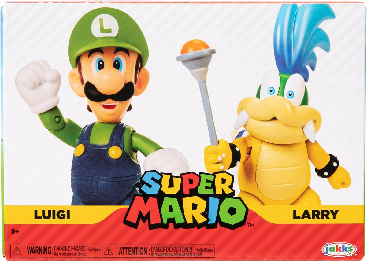 Super Mario Nintendo - Figura de acción de 4 Pulgadas, Paquete de 2 Unidades, Luigi Vs. Larry Koopa