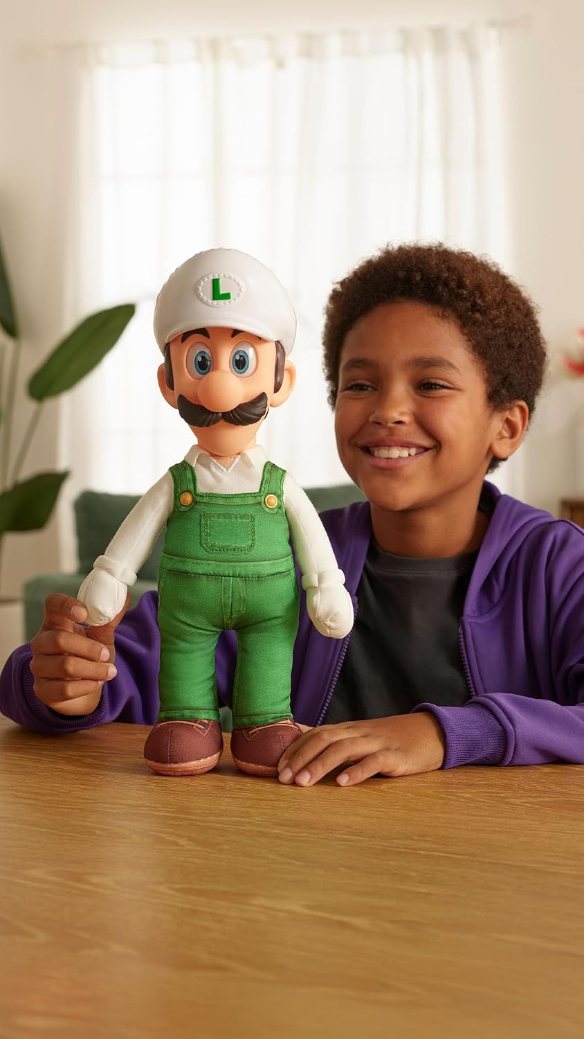 Jakks Pacific Super Mario Galaxy Movie Peluche Fire Luigi Articulable 15 Pulgadas con Ojos Acrílicos, Edición Coleccionable, +3 Años