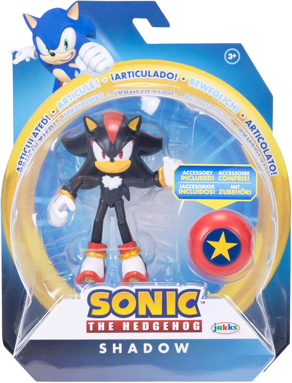 Jakks Pacific - Sega Sonic The Hedgehog Figura Articulada Modern Shadow de 4″ con Accesorio Star Spring – Colección Oficial Sonic para Fans y Niños 3+ Años