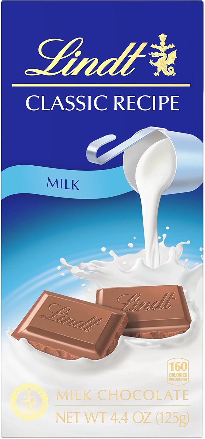 Lindt RECETA CLÁSICA Barra de caramelo de chocolate con leche, chocolate con leche, 4.4 oz.
