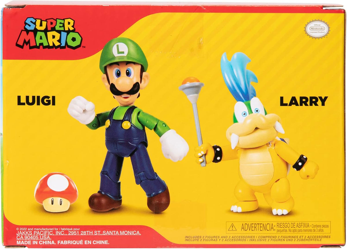 Super Mario Nintendo - Figura de acción de 4 Pulgadas, Paquete de 2 Unidades, Luigi Vs. Larry Koopa
