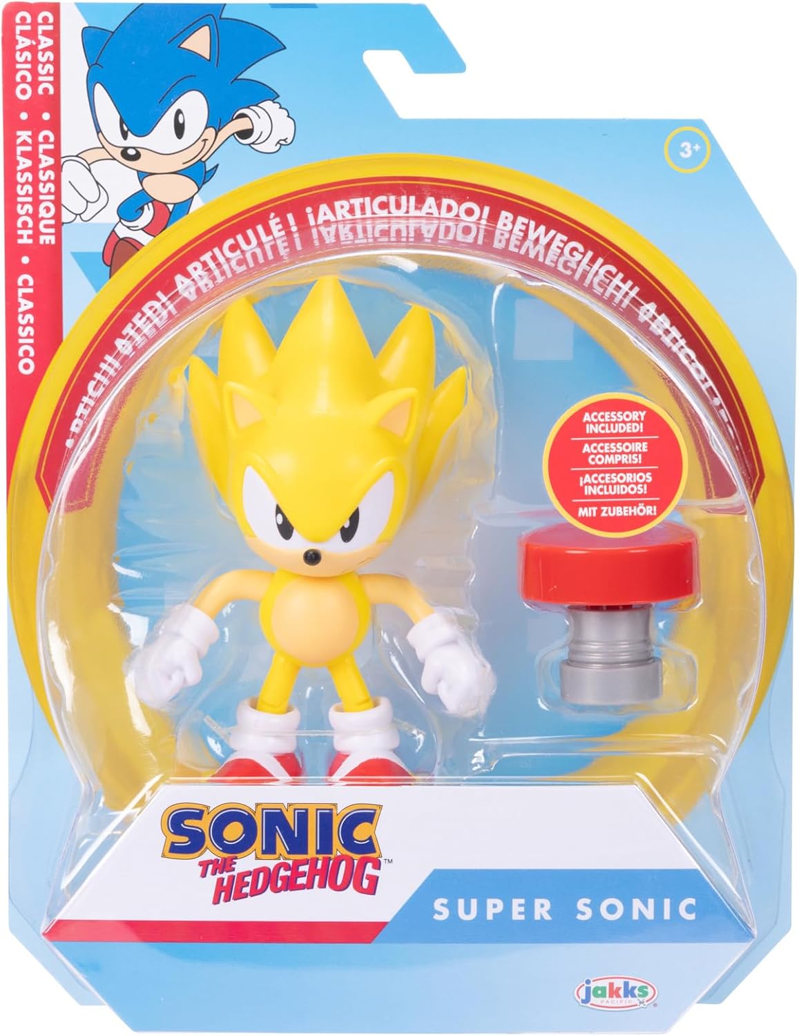 Sonic The Hedgehog JAKKS Pacific - Sega Figura Classic Super Sonic de 4″ con Accesorio Red Spring – Figura Articulada Oficial para Fans y Niños 3+ Años