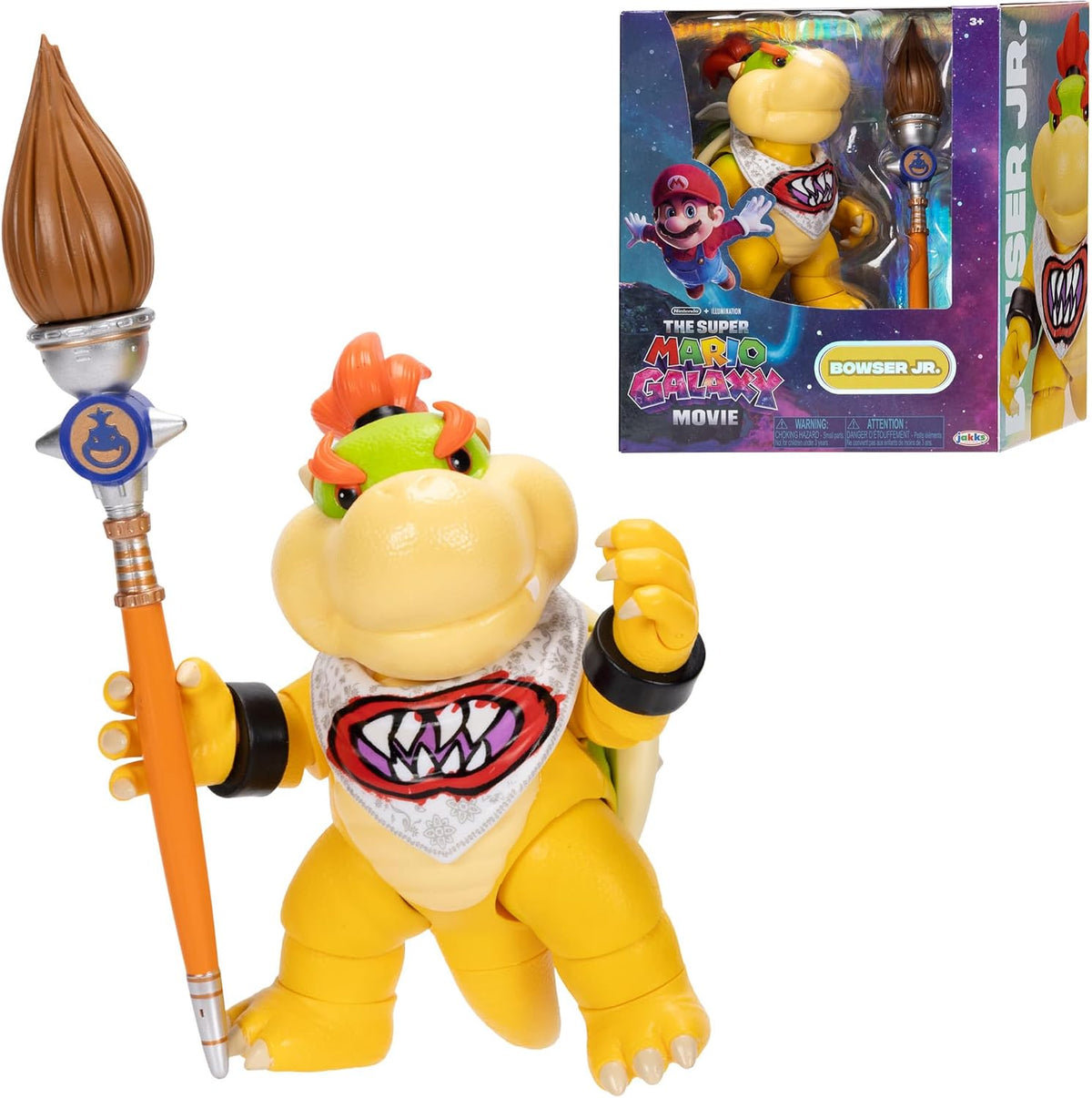 Jakks Pacific Super Mario Galaxy Movie Figura Bowser Jr. 5 Pulgadas con Pincel, 17 Puntos de Articulación, Coleccionable, +3 Años