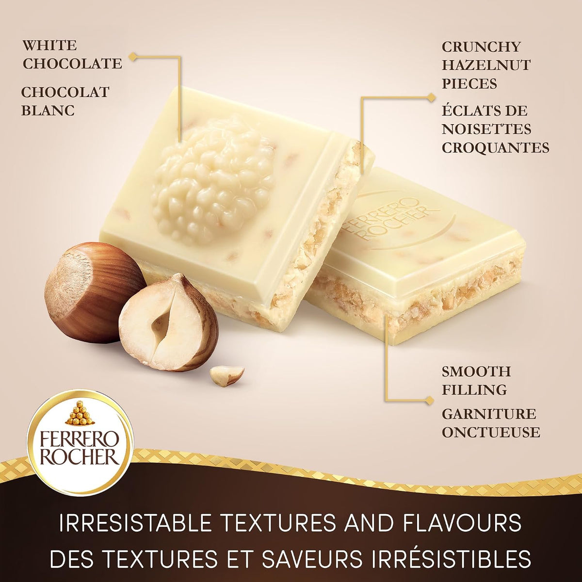 Ferrero Rocher Tableta de Chocolate Blanco, 90 g